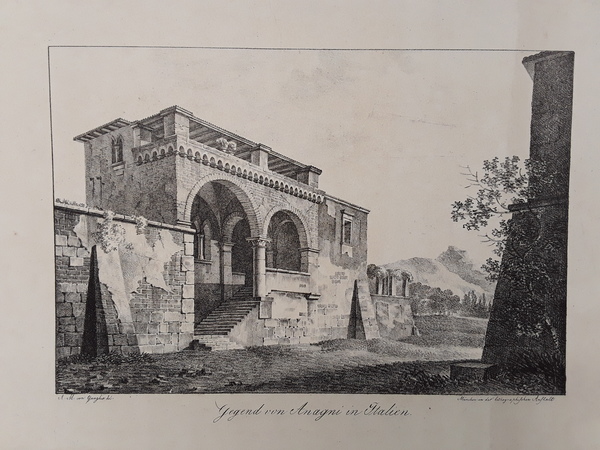 Gegend von Anagni in Italien. Litografia. GUAGLIO del.- ANSTALT lit., …
