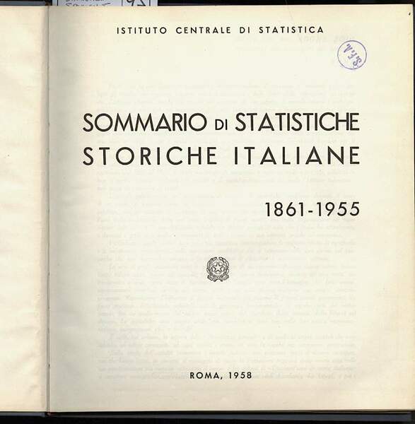 SOMMARIO DI STATISTICHE STORICHE ITALIANE-1861-1955