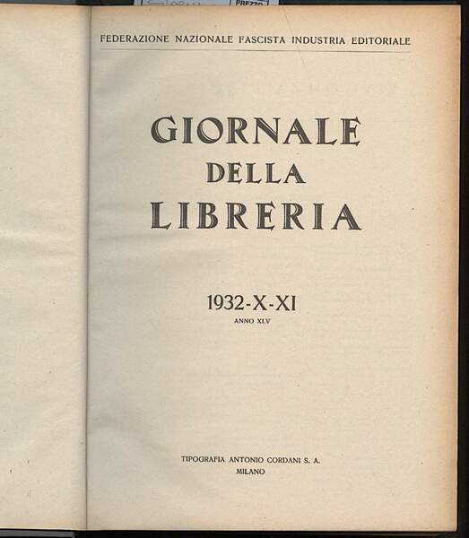 GIORNALE DELLA LIBRERIA-1932-X-XI-Anno XLV