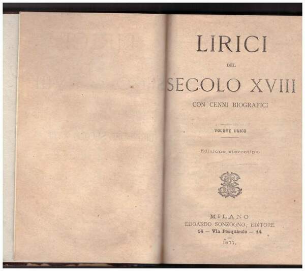 LIRICI DEL SECOLO XVIII con cenni biografici (1877)
