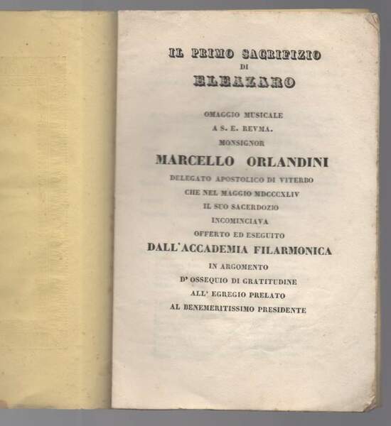 IL PRIMO SACRIFIZIO DI ELEAZARO (1844) omaggio musicale a S.E. …