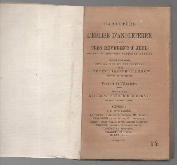 CARACTERE DE L'EGLISE D'ANGLETERRE (1859)