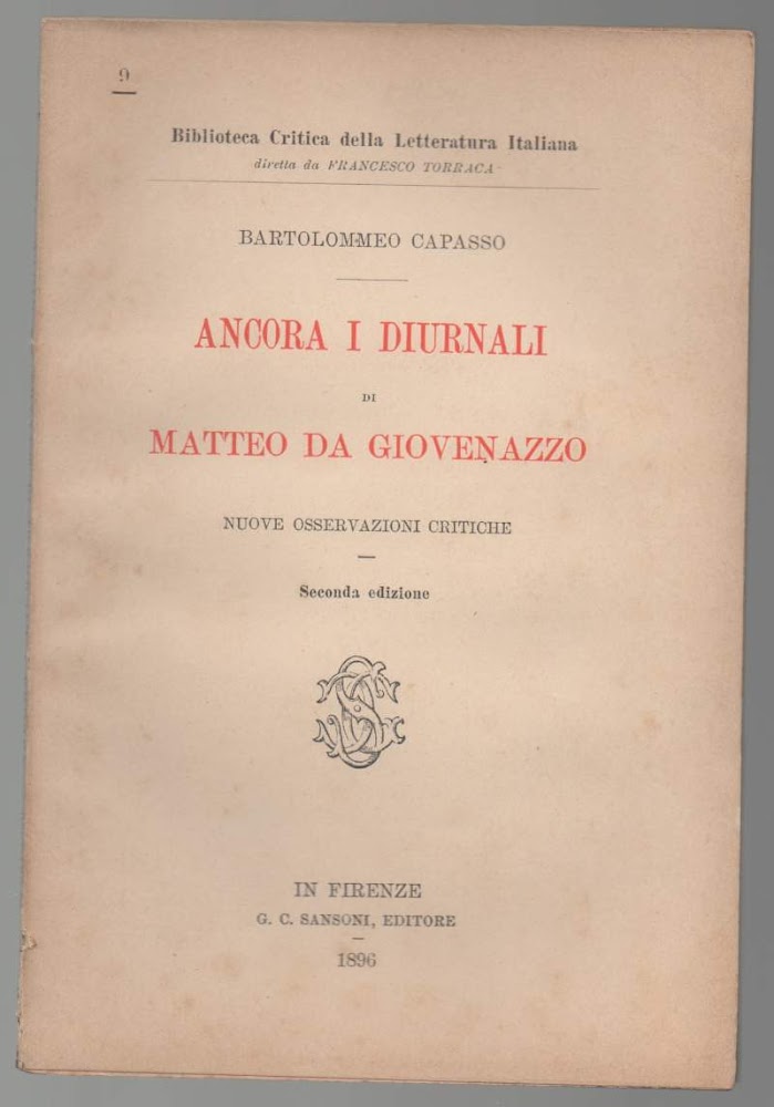ANCORA I DIURNALI di Matteo Da Giovenazzo-Nuove osservazioni critiche (1896)