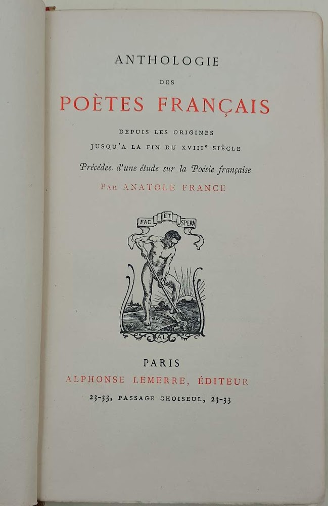 ANTHOLOGIE DES POETS FRANCAIS DEPUIS LES ORIGINES JUSQU'A LA FIN …