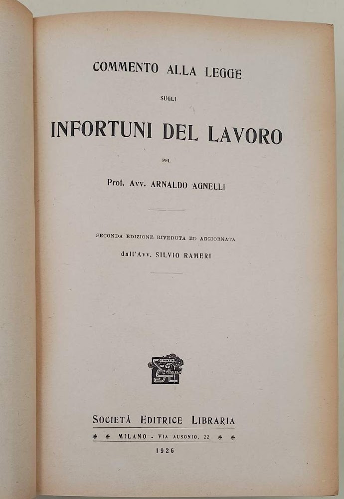 COMMENTO ALLA LEGGE SUGLI INFORTUNI DEL LAVORO(1926)