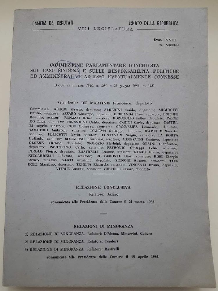 COMMISSIONE PARLAMENTARE D'INCHIESTA SUL CASO SINDONA...(1982)