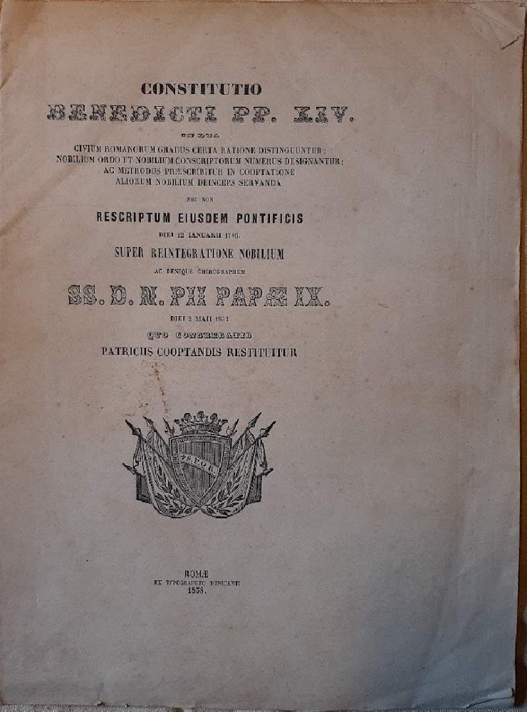CONSTITUTIO BENEDICTI PP. XIV- in qua civium romanorum gradus certa …