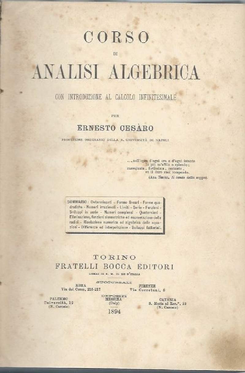 CORSO DI ANALISI ALGEBRICA - Con introduzione al calcolo infinitesimale …