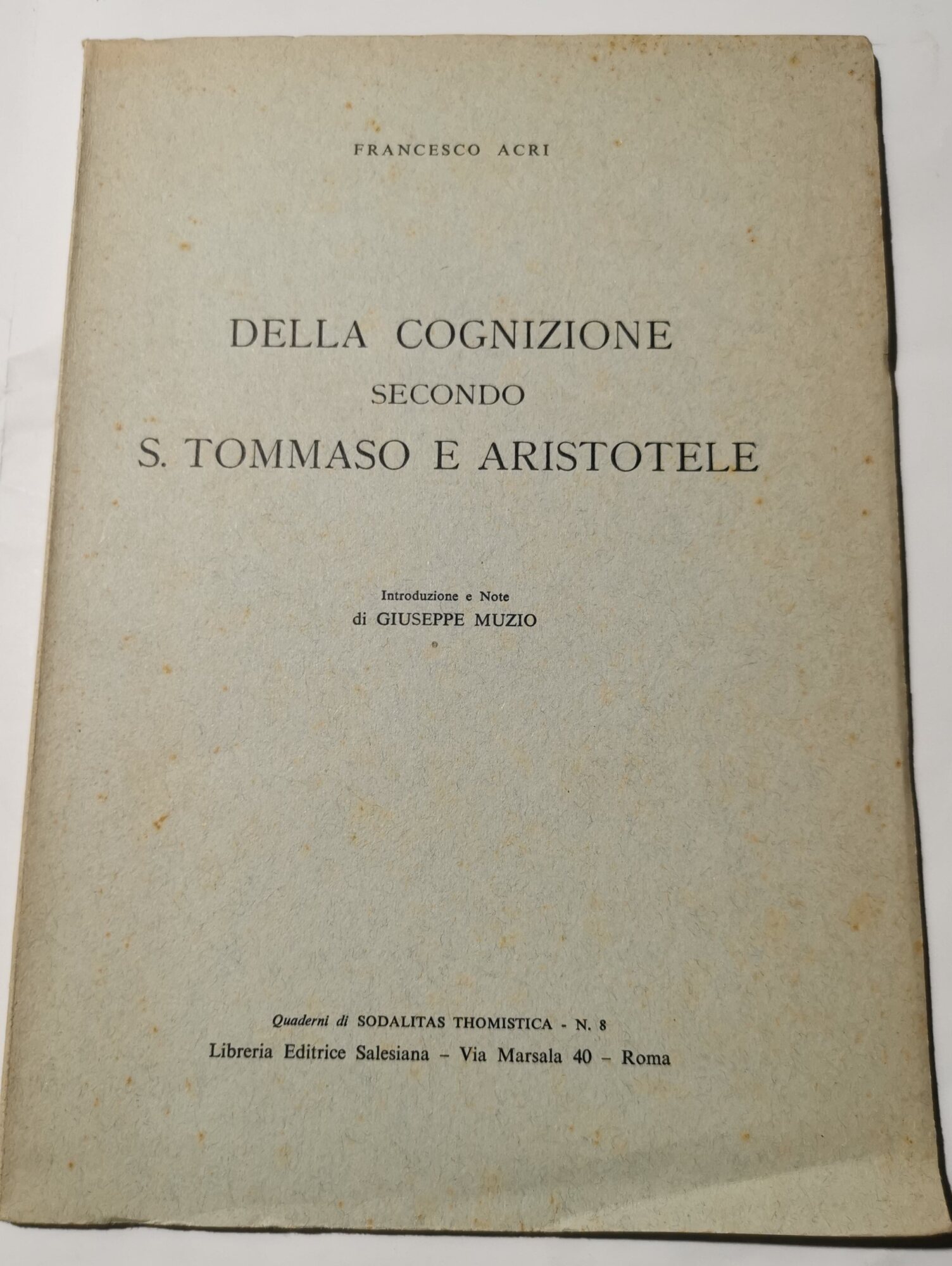 Della cognizione secondo S.Tommaso e Aristotele