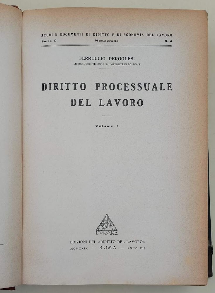 DIRITTO PROCESSUALE DEL LAVORO- vol. I-( 1929)
