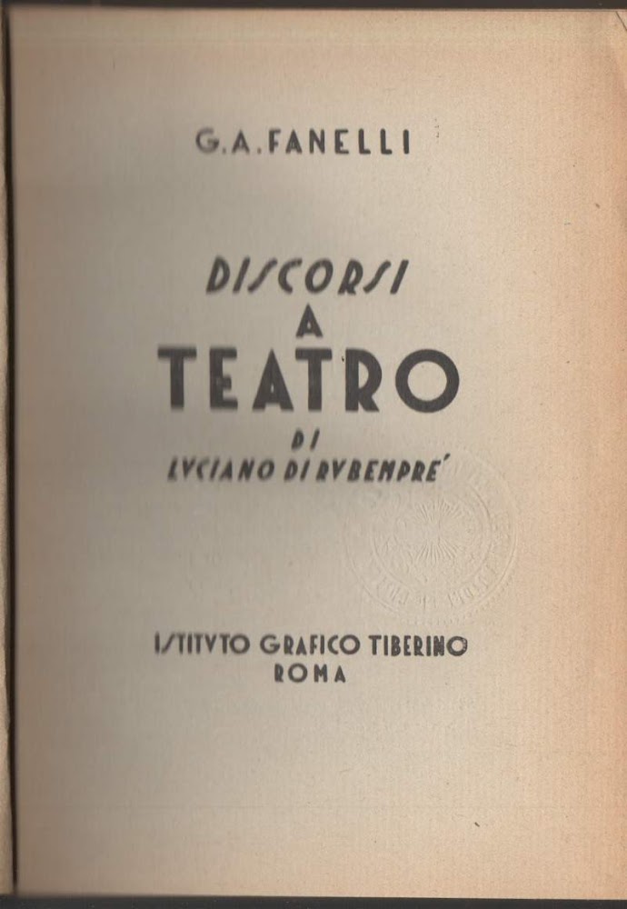 DISCORSI A TEATRO DI LUCIANO DI RUBEMPRE'