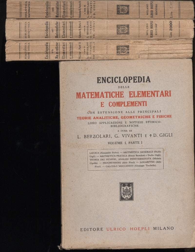 ENCICLOPEDIA DELLE MATEMATICHE ELEMNTARI E COMPLEMENTI 4 voll.