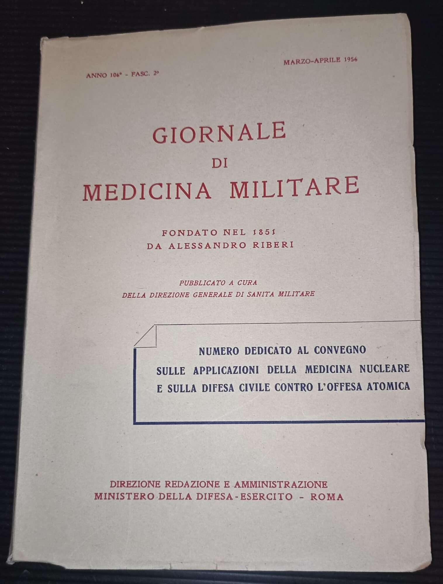 Giornale di medicina militare fondato nel 1851 da Alessandro Riberi