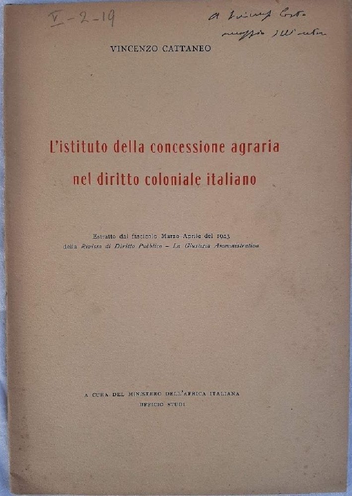L'ISTITUTO DELLA CONCESSIONE AGRARIA NEL DIRITTO COLONIALE ITALIANO( 1943)