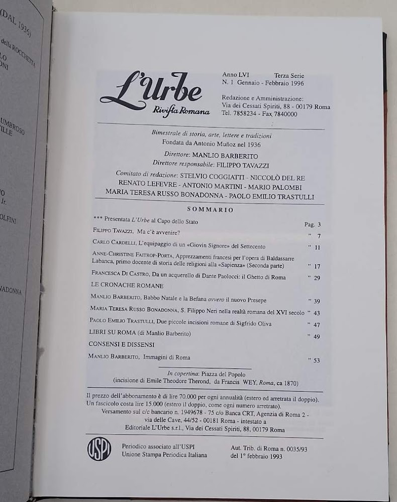 L'URBE- RIVISTA ROMANA- ANNO LVI TERZA SERIE(1996)