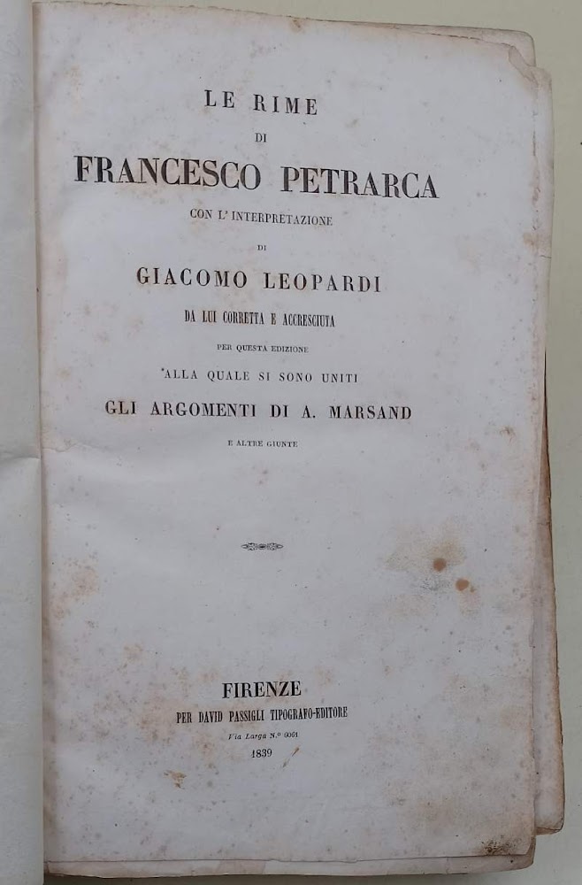 LE RIME DI FRANCESCO PETRARCA CON L'INTERPRETAZIONE DI GIACOMO LEOPARDI …