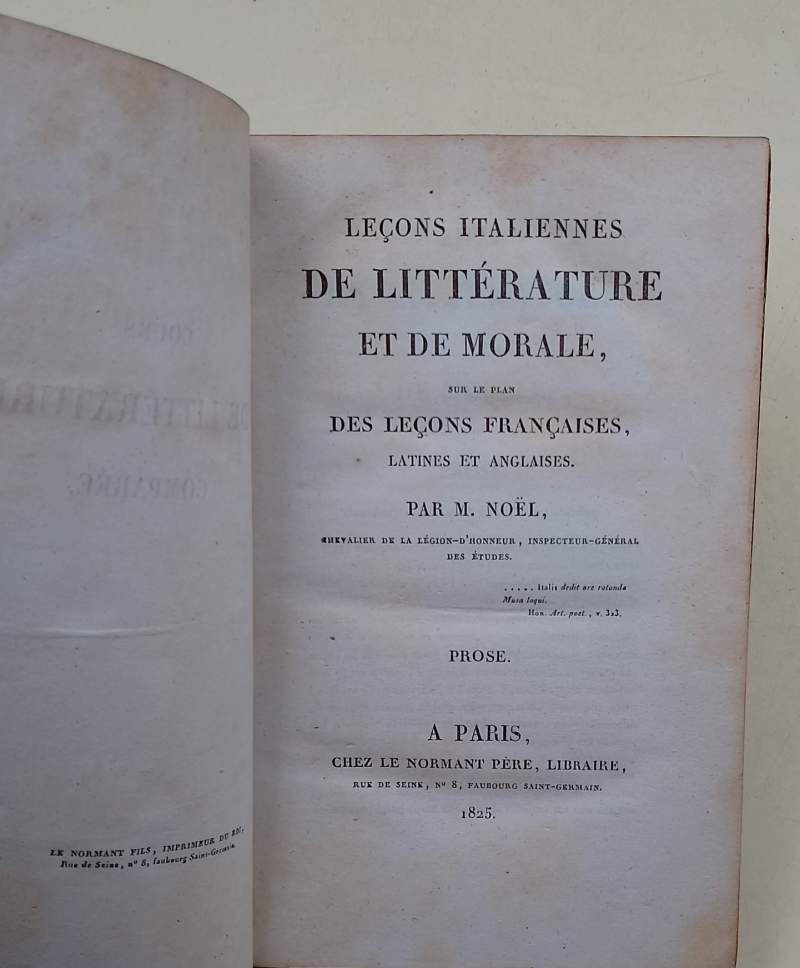 LECONS ITALIENNES DE LITTERATURE ET DE MORALE SUR LE PLAN …