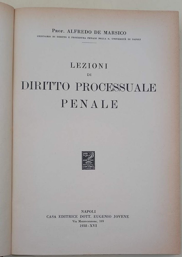 LEZIONI DI DIRITTO PROCESSUALE PENALE( 1938)