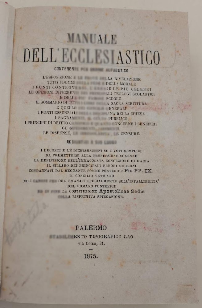MANUALE DELL'ECCLESIASTICO(1875)