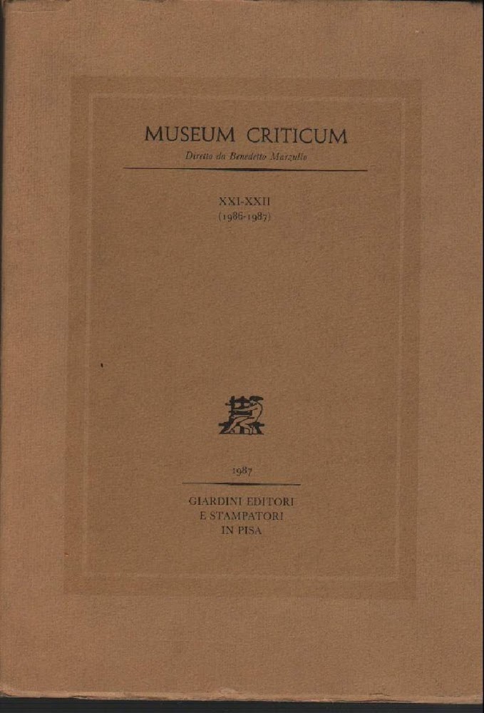 MUSEUM CRITICUM- XXI-XXII (1986-1987) (1987)