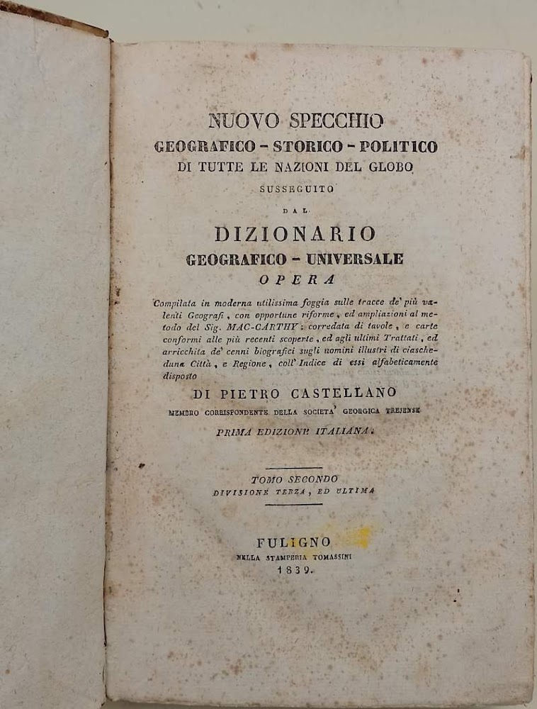 NUOVO SPECCHIO GEOGRAFICO-STORICO-POLITICO DI TUTTE LE NAZIONI DEL GLOBO(1939)
