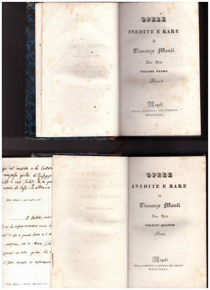 OPERE INEDITE E RARE DI VINCENZO MONTI CON NOTE (1833)