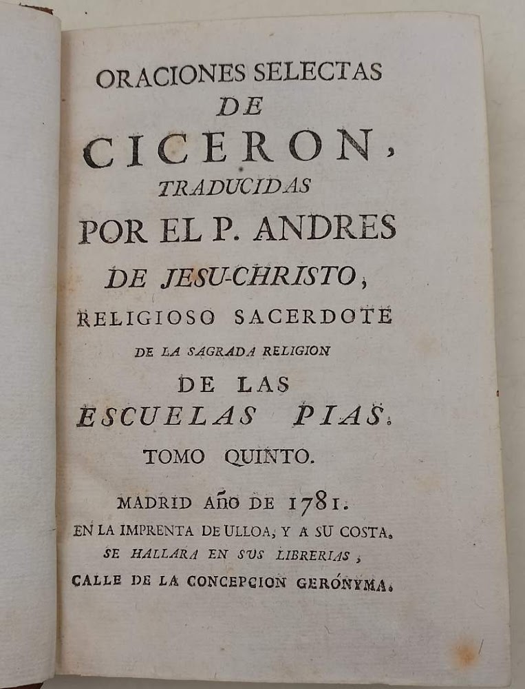 ORACIONES SELECTAS DE CICERON- tomo V-(1781)