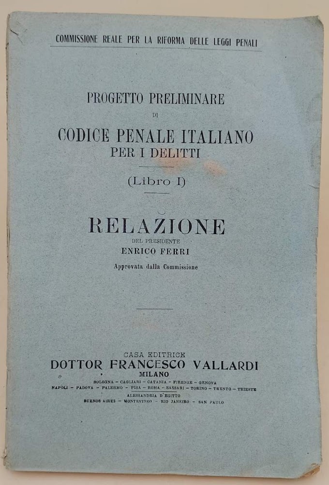 PROGETTO PRELIMINARE DI CODICE PENALE ITALIANO PER I DELITTI(LIBRO I)(1921)