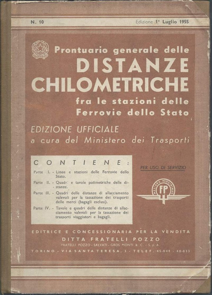 PRONTUARIO GENERALE DELLE DISTANZE CHILOMETRICHE FRA LE STAZIONI DELLE FERROVIE …