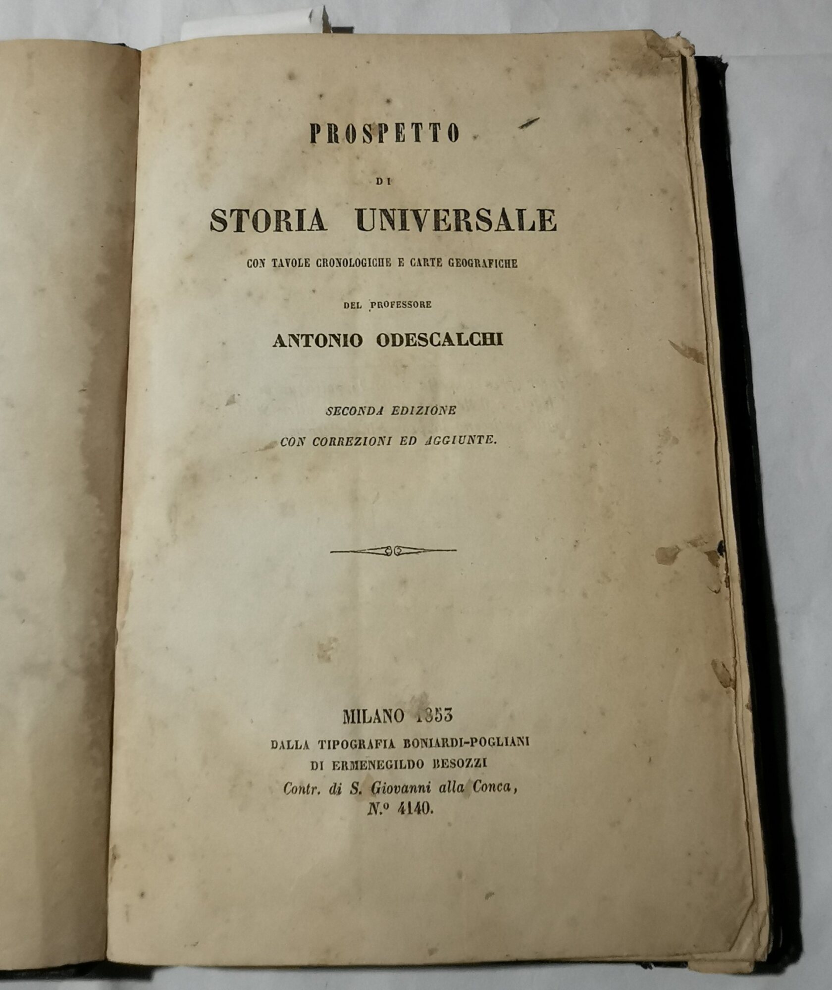 Prospetto di Storia Universale con tavole cronologiche e carte geografiche
