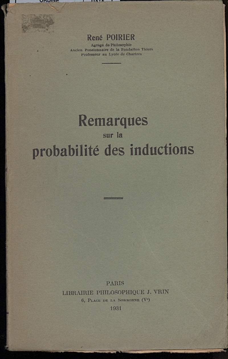 REMARQUES SUR LA PROBABILITE DES INDUCTIONS