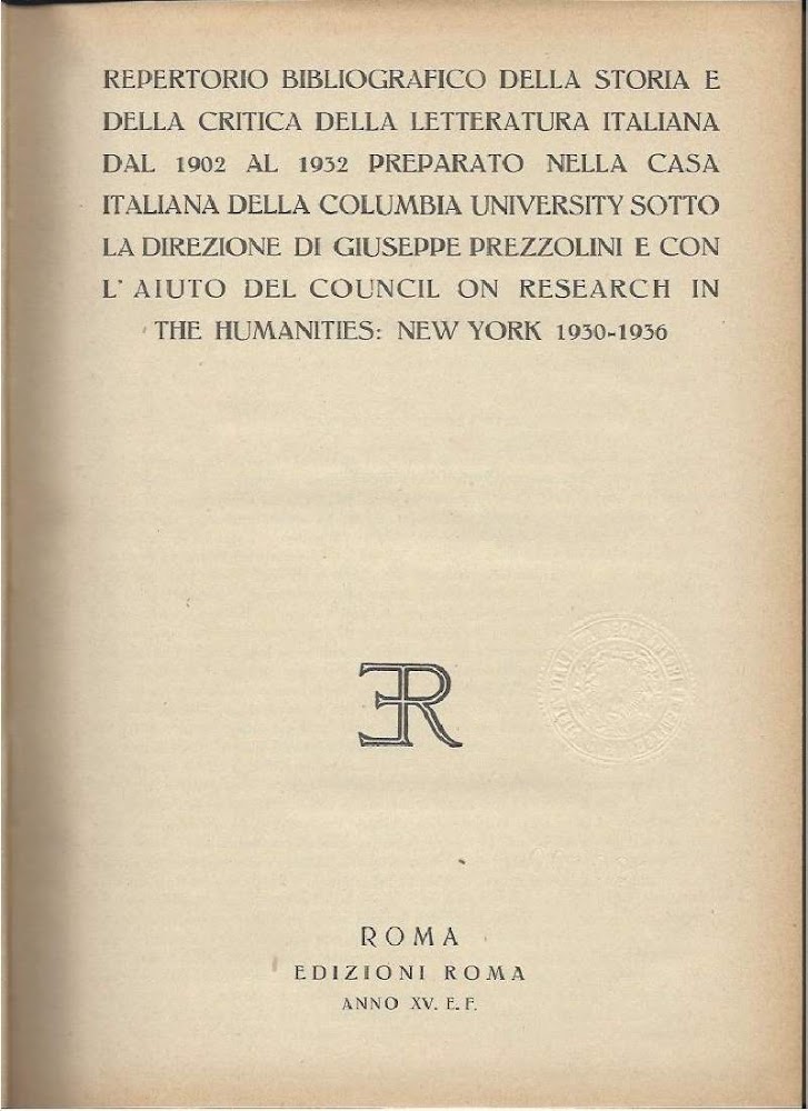 REPERTORIO BIBLIOGRAFICO DELLA STORIA E DELLA CRITICA DELLA LETTERATURA ITALIANA …