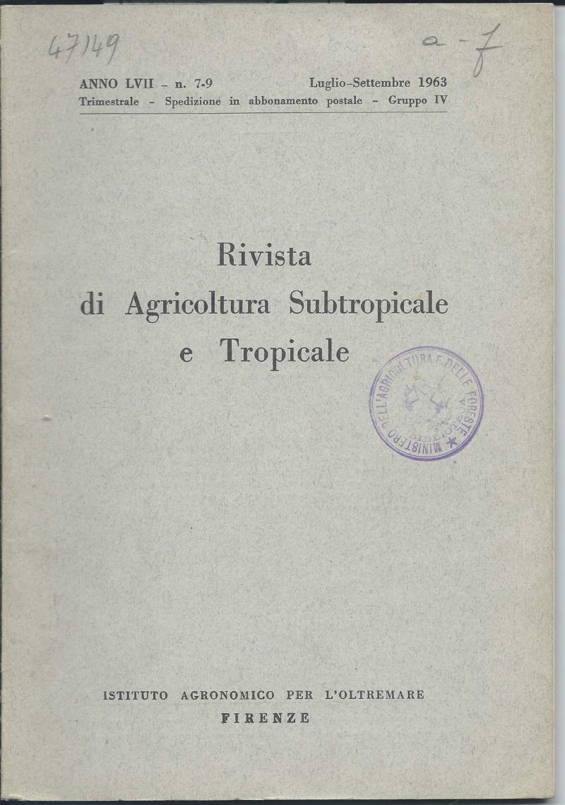 RIVISTA DI AGRICOLTURA SUBTROPICALE E TROPICALE - Anno LVII n. …