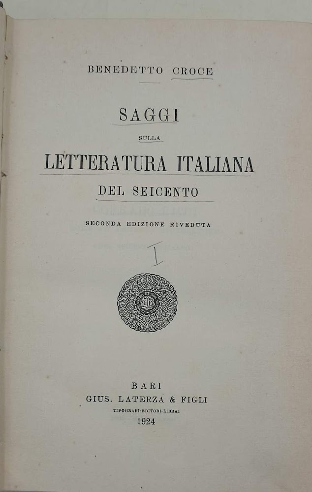 SAGGI SULLA LETTERATURA ITALIANA DEL SEICENTO( 1924)