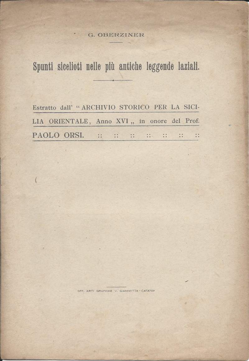SPUNTI SICELIOTI NELLE PIU ANTICHE LEGGENDE LAZIALI (1919)