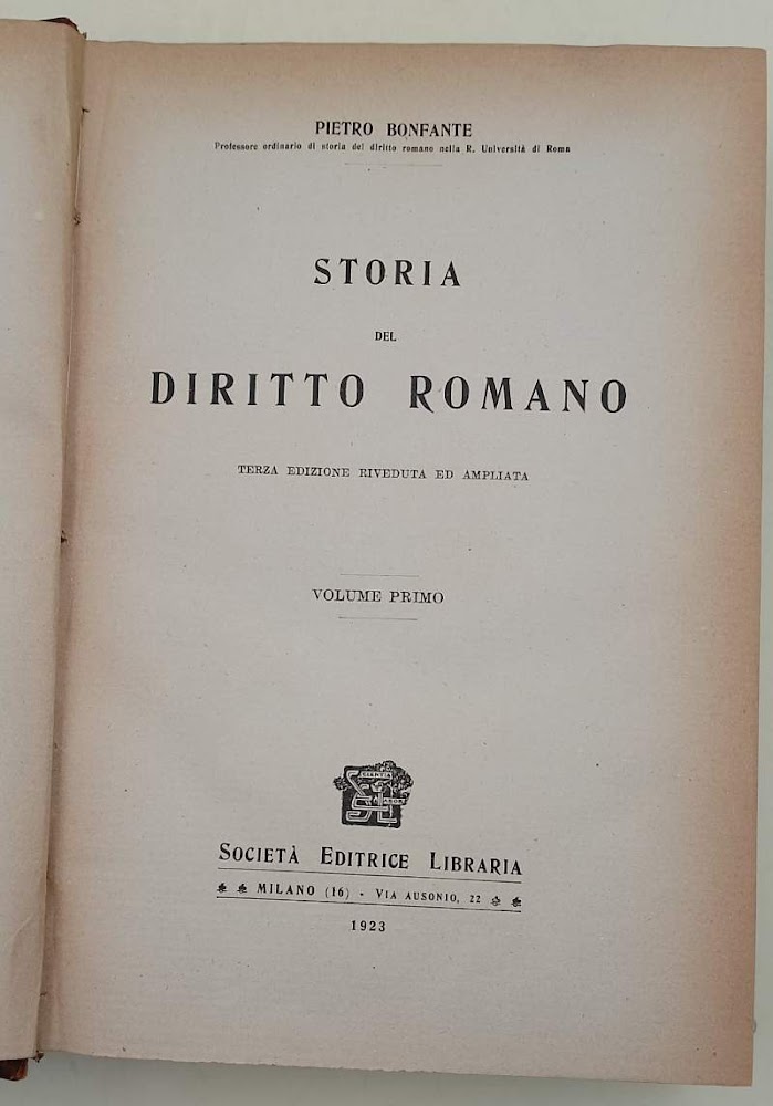 STORIA DEL DIRITTO ROMANO VOLL. I E II- ( 1923)