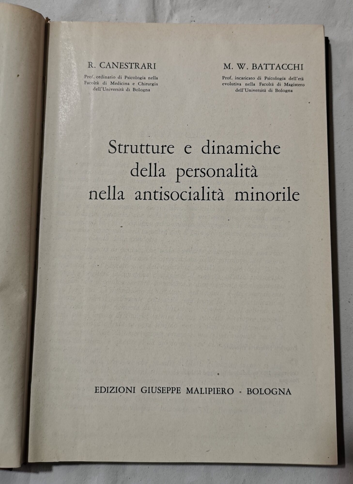 Strutture e dinamiche della personalita' nella antisocialita'minorile