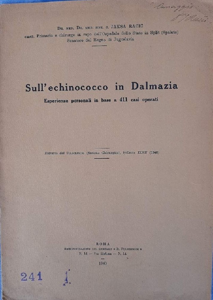 SULL'ECHINOCOCCO IN DALMAZIA( 1940)