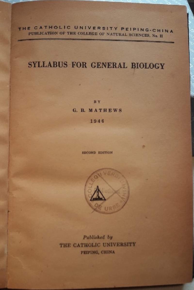 SYLLABUS FOR GENERAL BIOLOGY( 1946)