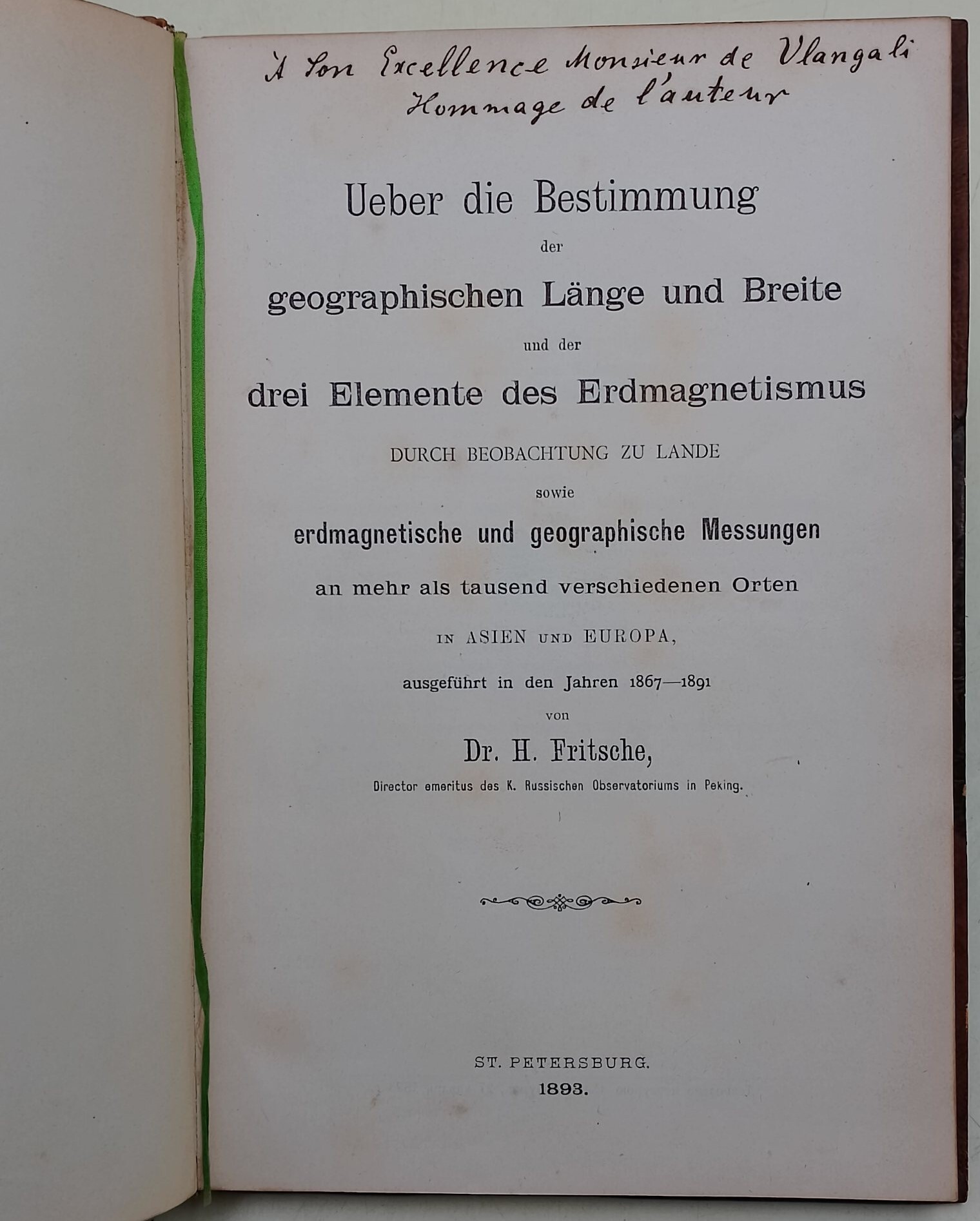 Ueber die Bestimmung der geografischen Lange und Breite drei Elemente …