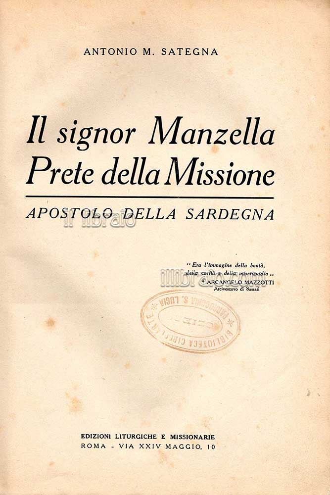 Il signor Manzella prete della missione. Apostolo della Sardegna