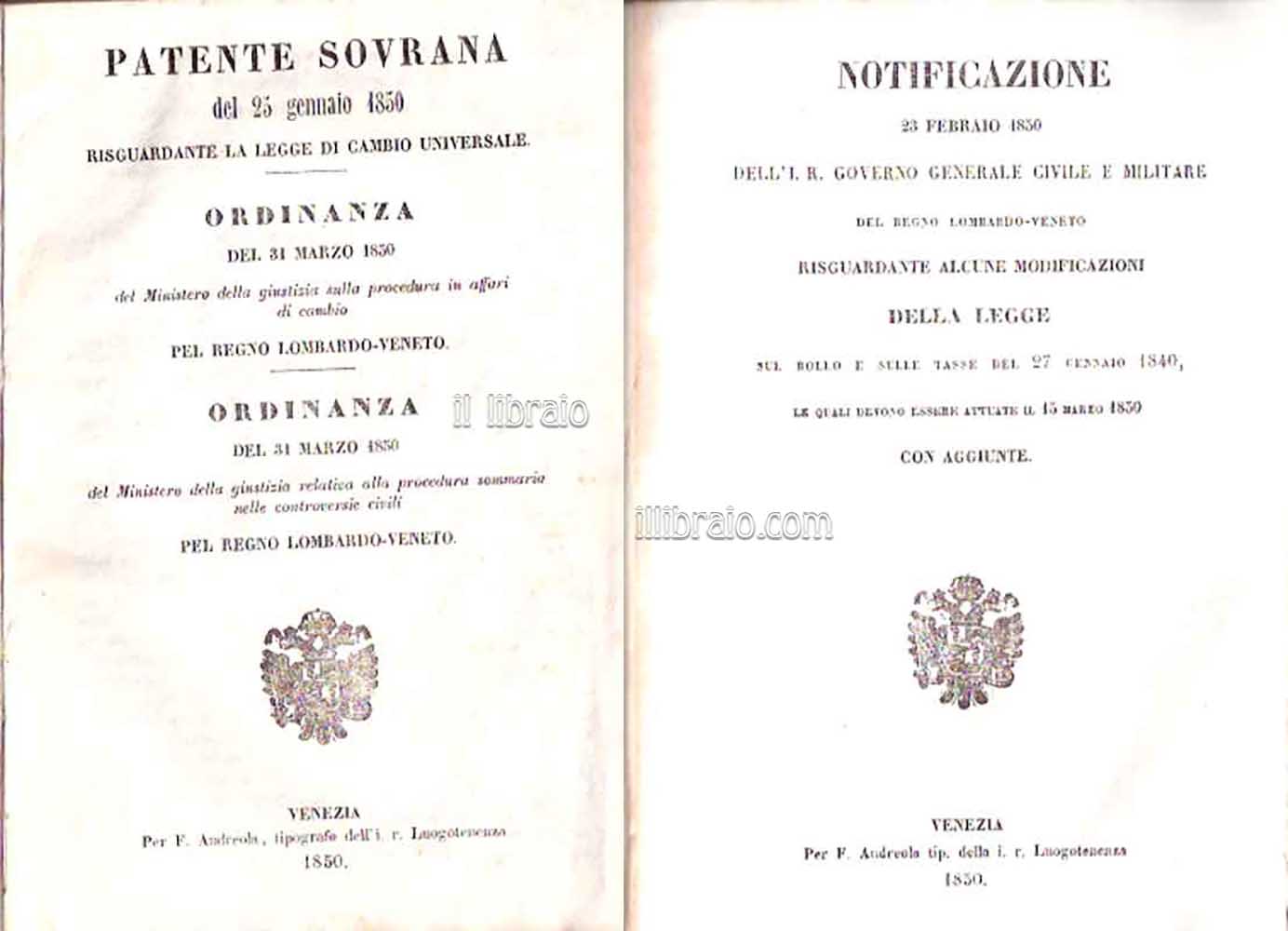 Patente sovrana del 25 gennaio 1850 riguardante la legge di …