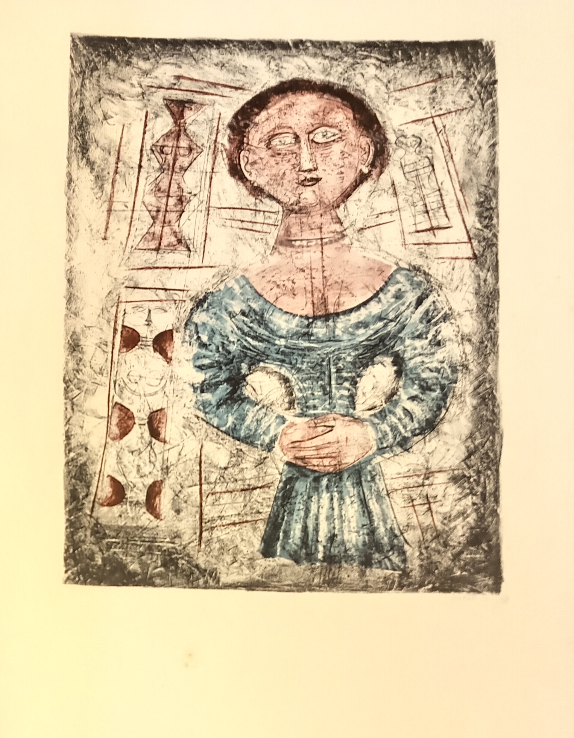 LE LITOGRAFIE DI CAMPIGLI. DONNA IN BLU. Litografia a colori
