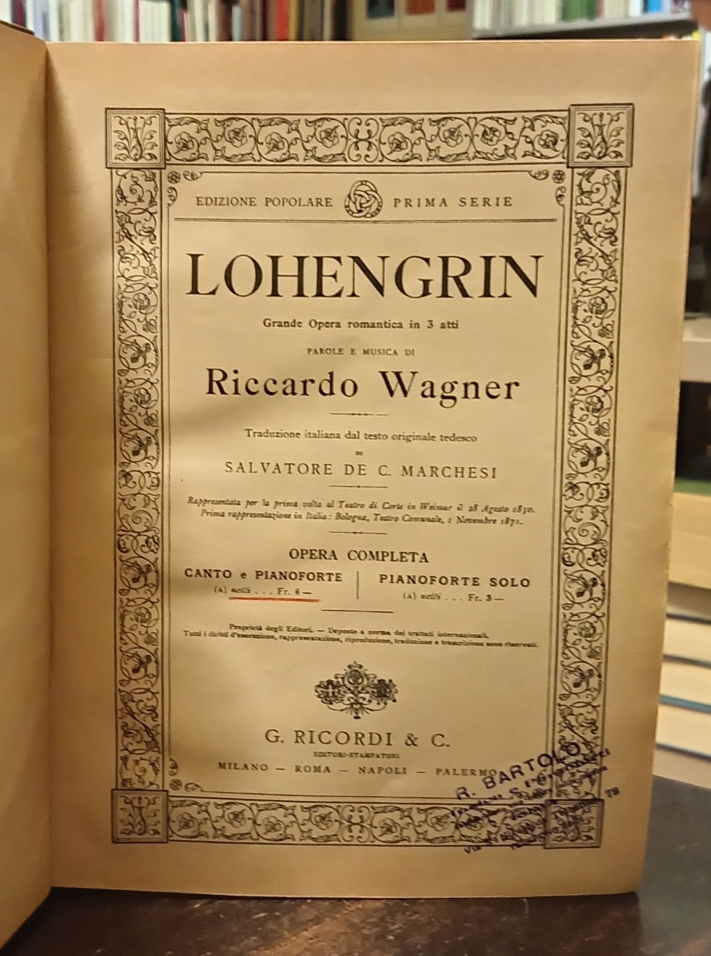 LOHENGRIN. Grande Opera romantica in tre atti. Opera completa canto …