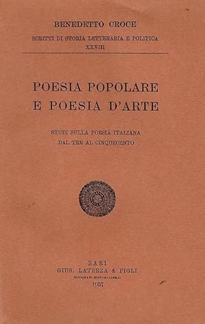 POESIA POPOLARE E POESIA D'ARTE. Studi sulla poesia italiana dal …
