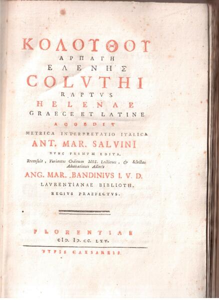 Coluthi raptus Helenae graece et latine accedit