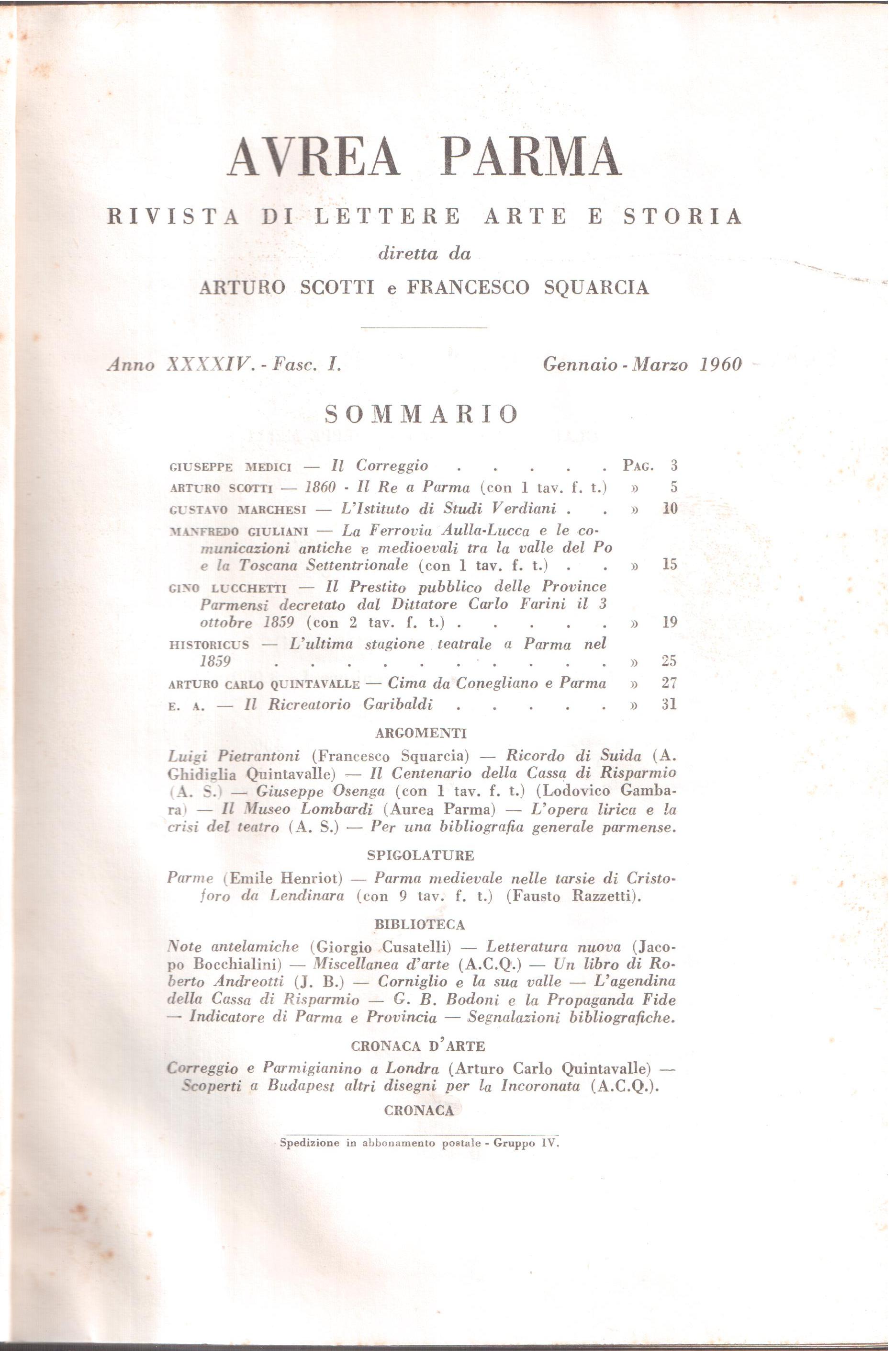 Aurea Parma-Rivista di lettere arte e storia-annate 1960/61/62/63-rilegate