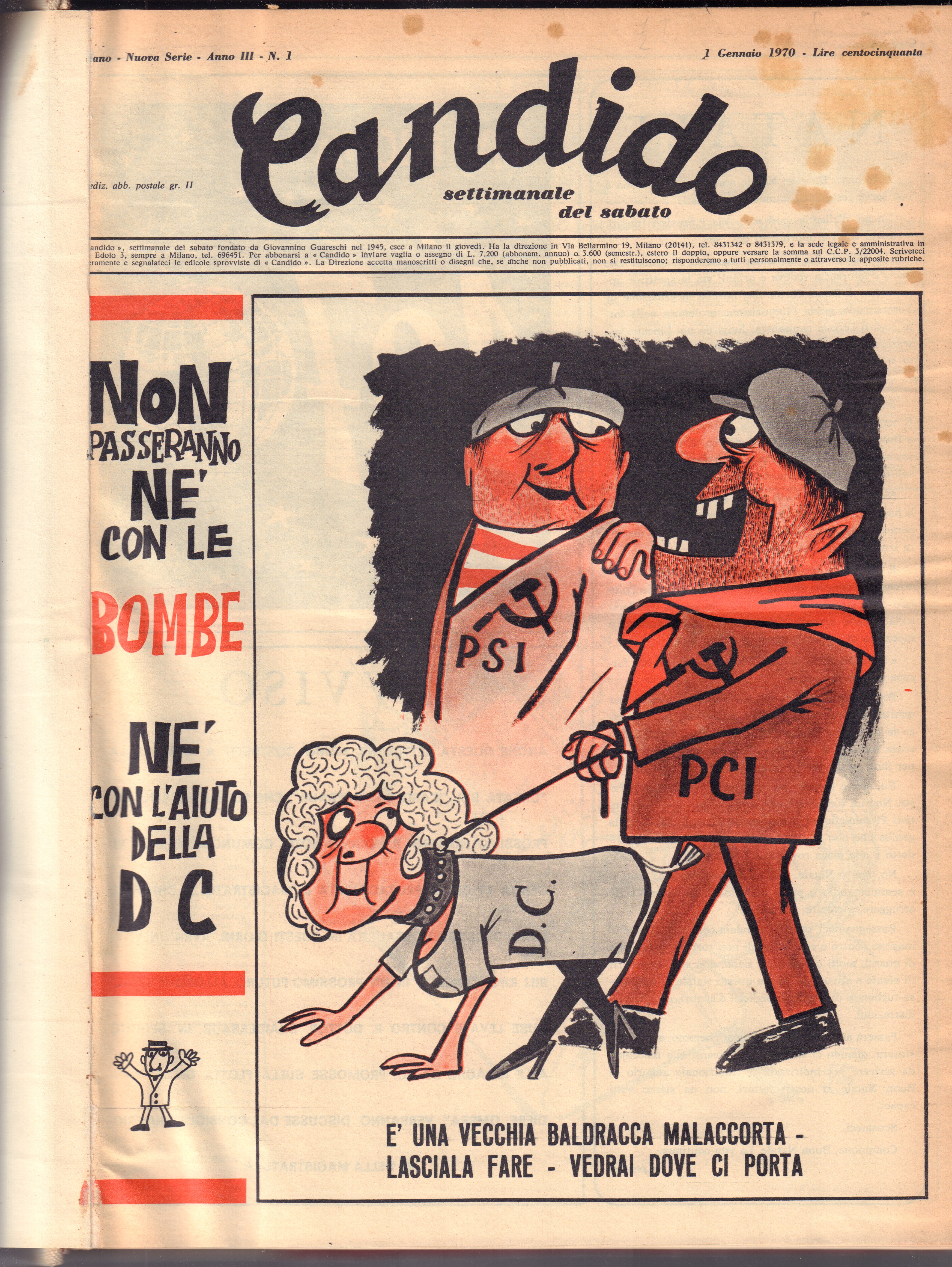 Candido-settimanale del sabato-Guareschi-Anno 1970 completo e rilegato