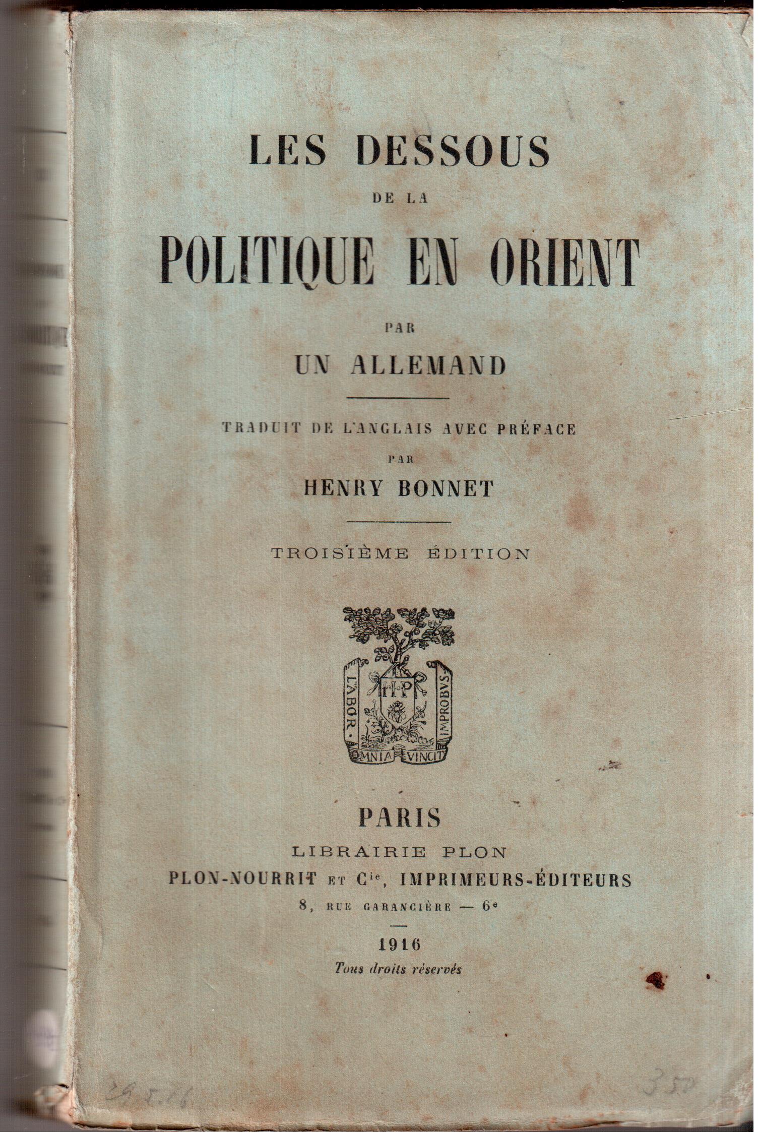 Les dessous de la politique en Orient par un allemand