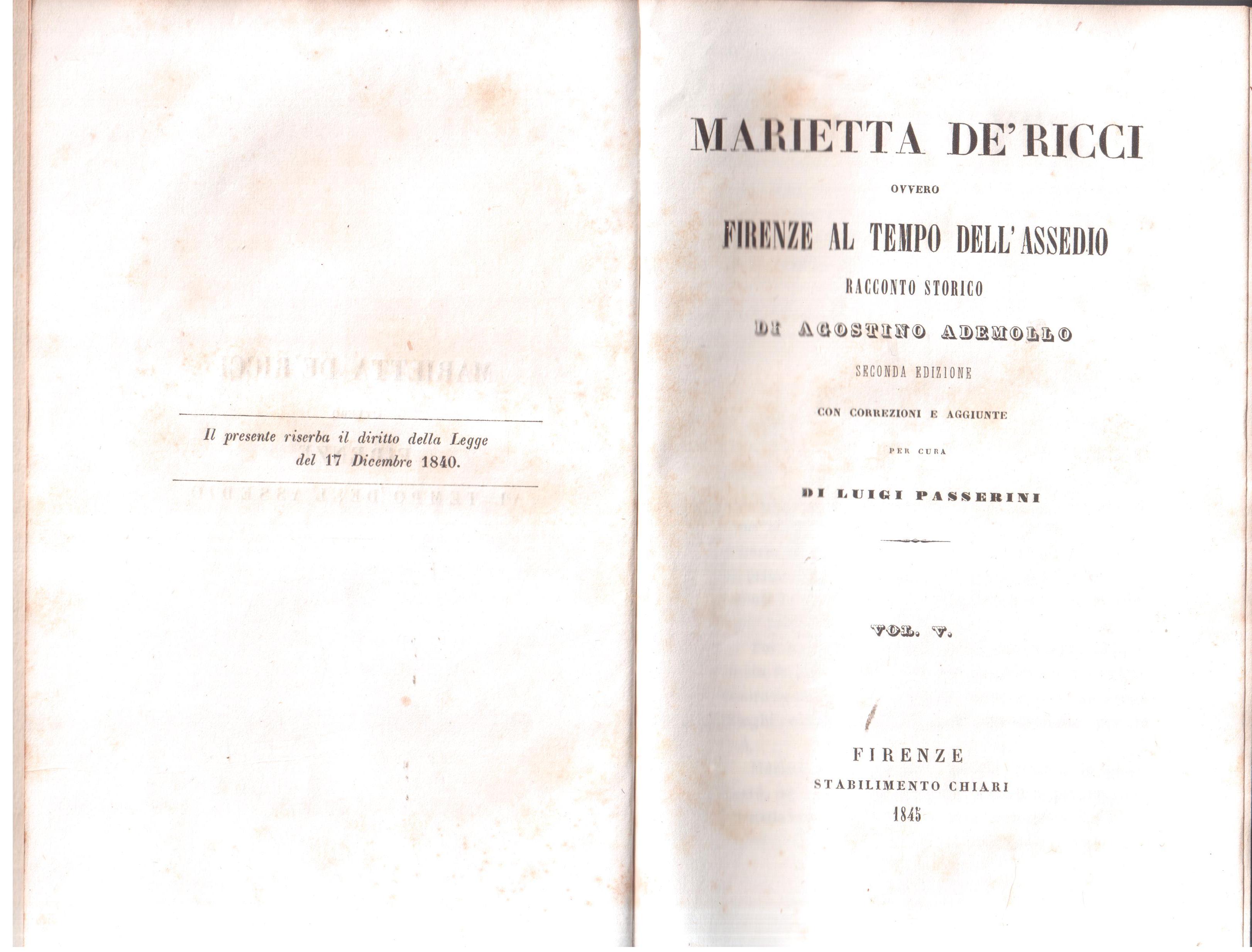 Marietta De' Ricci ovvero Firenze al tempo dell'assedio - volume …